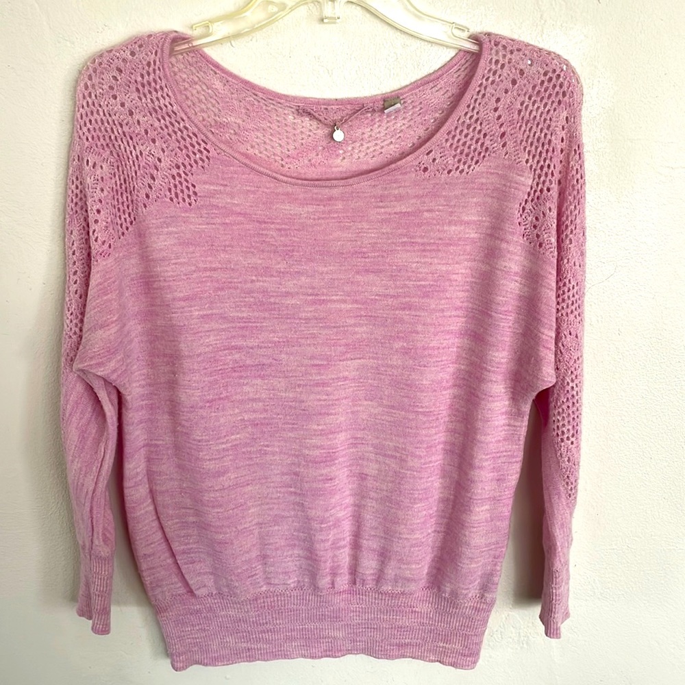 KNITTED & KNOTTED 100% Wool Blush Heathered Pink Scoop Neck Sweater, Size Small